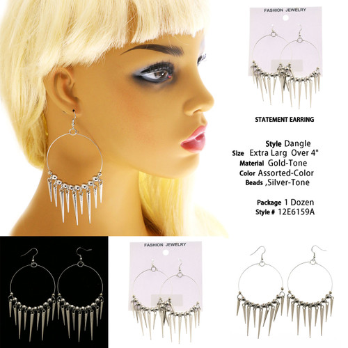 Spike Hoop-Earrings With Bead Accents  Silver-Tone 12 Per Package 12E6159A