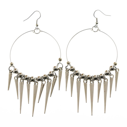 Spike Hoop-Earrings With Bead Accents  Silver-Tone 12 Per Package 12E6159A