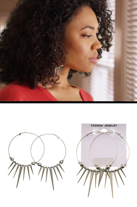 Spike Hoop-Earrings With Bead Accents  Silver-Tone 12 Per Package 12E6161A Spike Hoop-Earrings With Bead Accents  Silver-Tone 12 Per Package 12E6161A