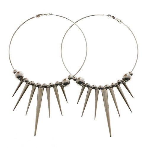 Spike Hoop-Earrings With Bead Accents  Silver-Tone 12 Per Package 12E6161A