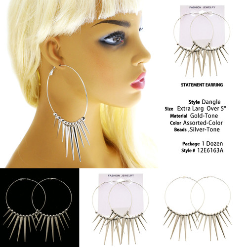 Spike Hoop-Earrings With Bead Accents  Silver-Tone 12 Per Package 12E6163A