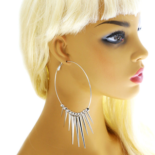 Spike Hoop-Earrings With Bead Accents  Silver-Tone 12 Per Package 12E6163A