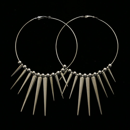 Spike Hoop-Earrings With Bead Accents  Silver-Tone 12 Per Package 12E6163A