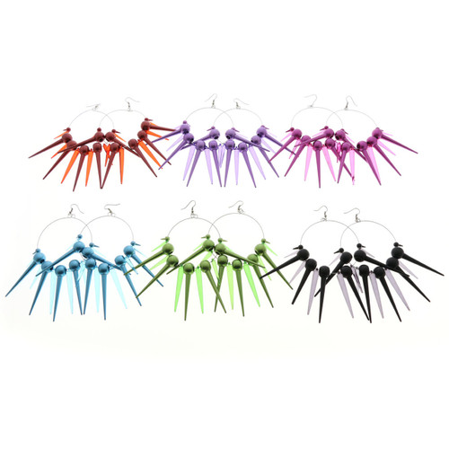 Spike Dangle-Earrings With Bead Accents Assorted-Color & Silver-Tone 12 Per Package 12E8025C