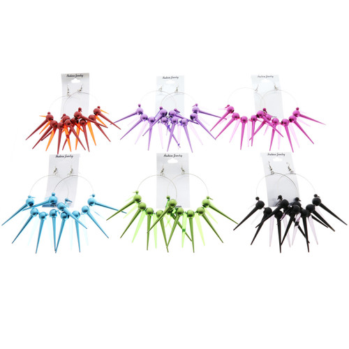 Spike Dangle-Earrings With Bead Accents Assorted-Color & Silver-Tone 12 Per Package 12E8025C