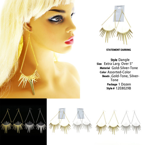 Dual-Tone & Clear Metal Dangle-Earrings 12 Per Package 12E8029B