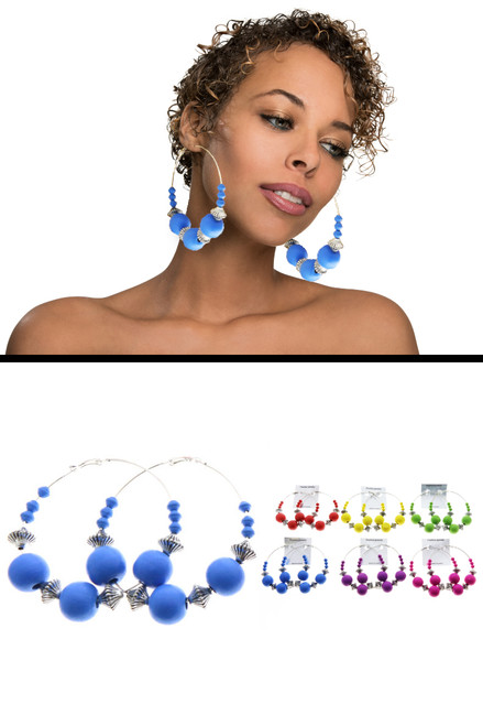 Assorted-Color & Silver-Tone Metal Hoop-Earrings With Bead Accents 12 Per Package 12E8034C Assorted-Color & Silver-Tone Metal Hoop-Earrings With Bead Accents 12 Per Package 12E8034C