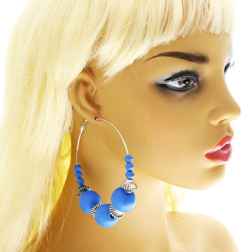 Assorted-Color & Silver-Tone Metal Hoop-Earrings With Bead Accents 12 Per Package 12E8034C