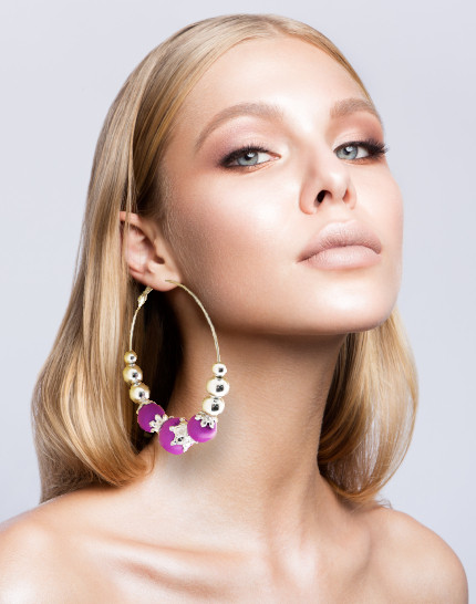 Silver-Tone & Assorted-Color Metal Hoop-Earrings With Bead Accents 12 Per Package 12E8035C