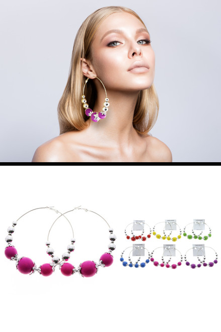 Silver-Tone & Assorted-Color Metal Hoop-Earrings With Bead Accents 12 Per Package 12E8035C Silver-Tone & Assorted-Color Metal Hoop-Earrings With Bead Accents 12 Per Package 12E8035C