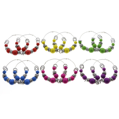 Antiqued Hoop-Earrings With Bead Accents Assorted-Color & Silver-Tone 12 Per Package 12E8036C