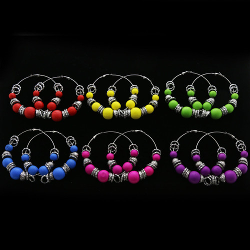 Antiqued Hoop-Earrings With Bead Accents Assorted-Color & Silver-Tone 12 Per Package 12E8036C