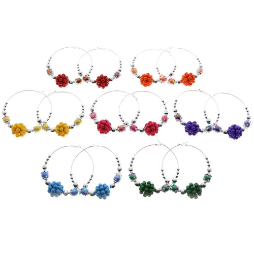 Silvertone earring with large beaded ball 12E8050C