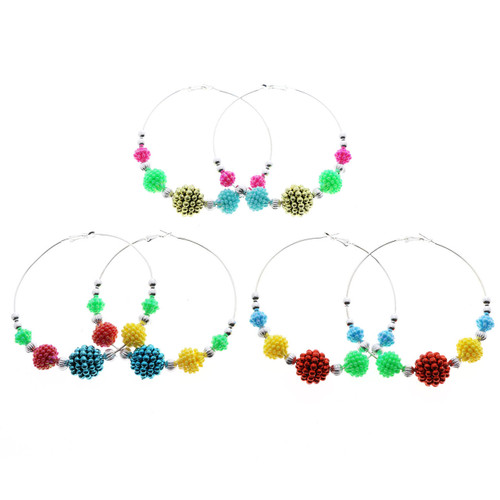 AB Finish Hoop-Earrings With Bead Accents Assorted-Color & Multi-Color 12 Per Package 12E8053C