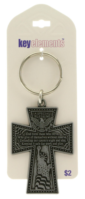 Special Blessing Pewter Cross American Eagle Statue of Liberty Split-Ring Key Chain KEKC5012