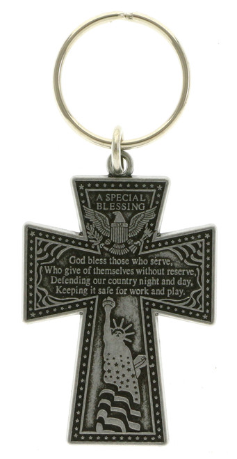 Special Blessing Pewter Cross American Eagle Statue of Liberty Split-Ring Key Chain KEKC5012