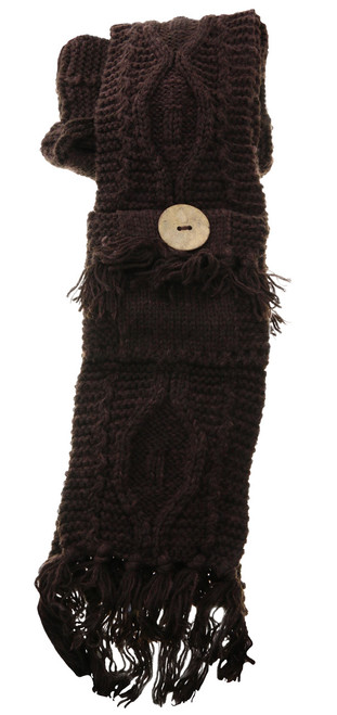 66" Brown Knit Hooded Winter Scarf