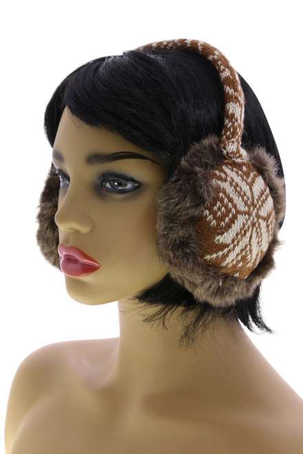 Faux Fur Lined Earmuffs with Snowflake Pattern EM005
