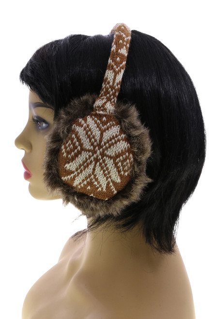 Faux Fur Lined Earmuffs with Snowflake Pattern EM005
