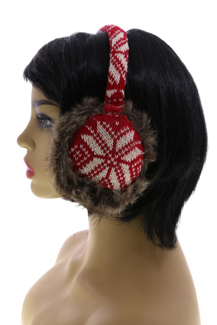 Faux Fur Lined Earmuffs with Snowflake Pattern EM005