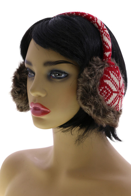 Faux Fur Lined Earmuffs with Snowflake Pattern EM005