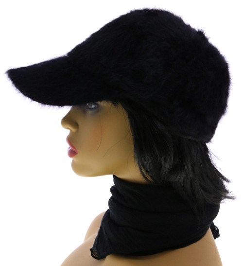 One Size Fits Most Stretch Fit Rabbit Fur Baseball Cap HAT024