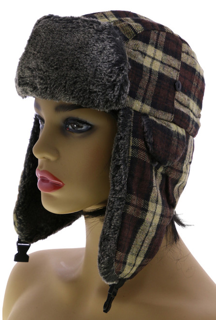 Sizes Vary Plaid Synthetic Fur Lining Trapper-Hat HAT067