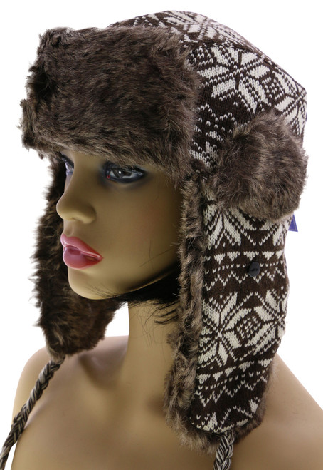 Sizes Vary Knit Snowflake Pattern Trapper-Hat HAT103