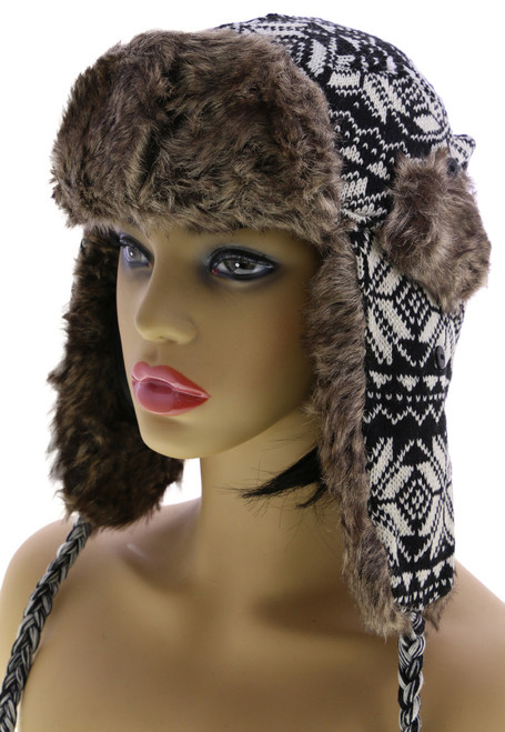 Sizes Vary Knit Snowflake Pattern Trapper-Hat HAT103