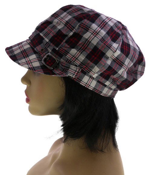 One Size Fits Most Plaid Pattern Decorative Buckle Bakerboy-Hat HAT175