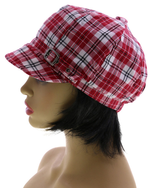 One Size Fits Most Plaid Pattern Decorative Buckle Bakerboy-Hat HAT175