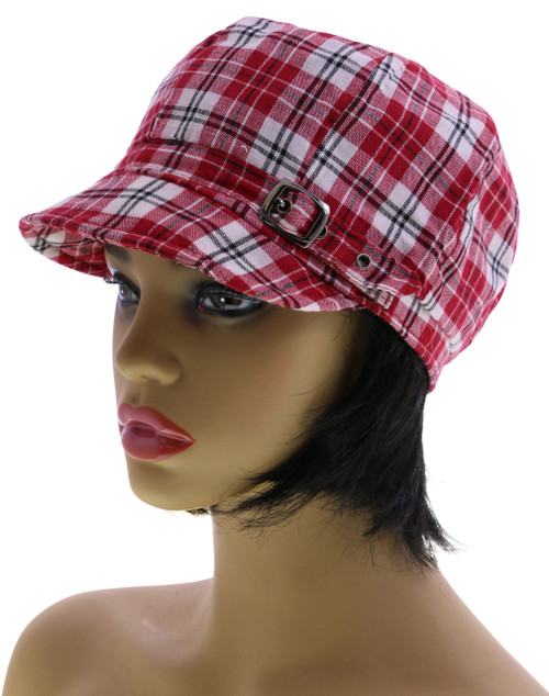 One Size Fits Most Plaid Pattern Decorative Buckle Bakerboy-Hat HAT175