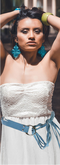 Blue Leather Fringe Belt 6BLT99480