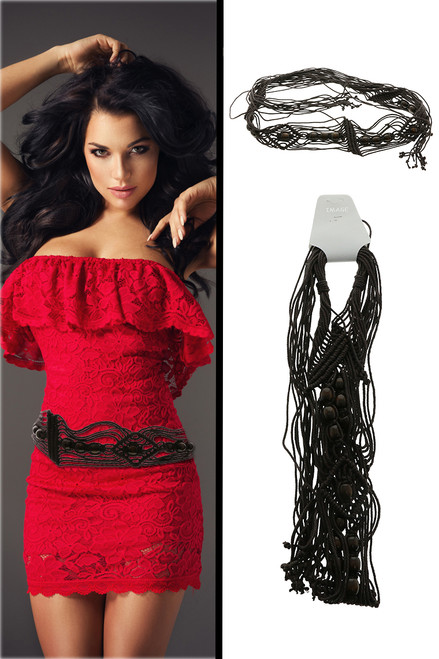 Brown String Belt with Wooden Bead Accents BLT6613DBBT Brown String Belt with Wooden Bead Accents BLT6613DBBT