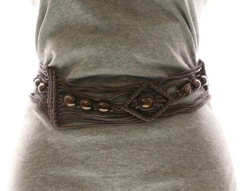 Brown String Belt with Wooden Bead Accents BLT6613DBBT