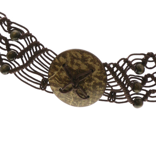 Brown Fashion String Belt with Wooden Bead Accents BLT6614DBBT