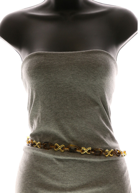 Gold Tone & Brown Fashion Chain Belt BLT888181AM