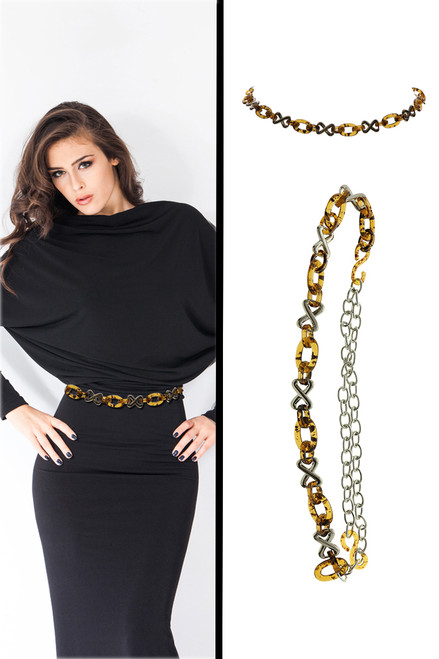 Silver Tone & Brown Fashion Chain Belt BLT888181SM