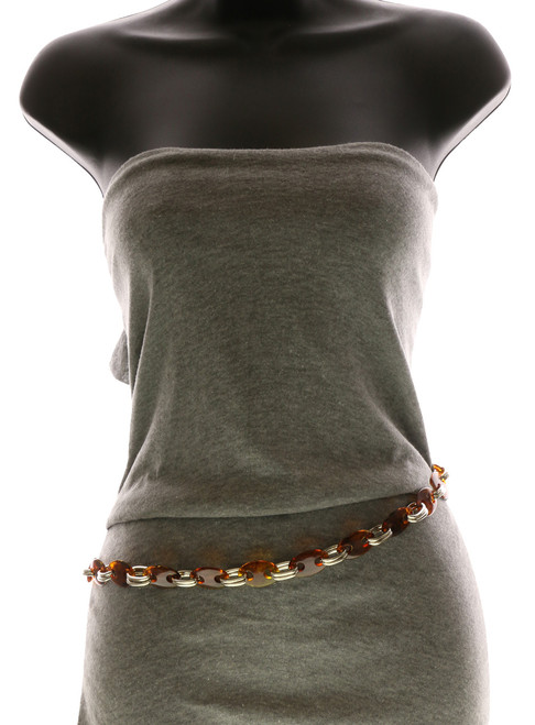 Silver Tone & Brown Fashion Chain Belt BLT888197AM
