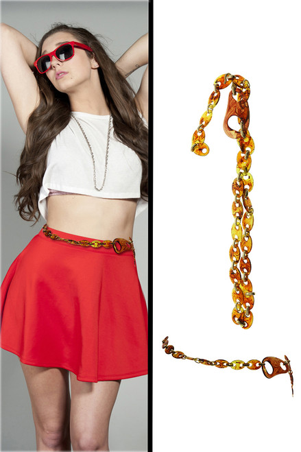 Gold Tone & Brown Fashion Chain Belt BLT999006GM Gold Tone & Brown Fashion Chain Belt BLT999006GM