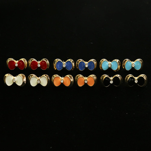 Colorful Bows Gold Tone Post Earrings E52C