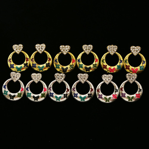 Silver Tone & Gold Tone Earrings with Crystal Heart Accents E226BC