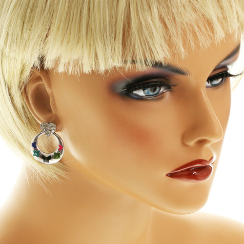 Silver Tone & Gold Tone Earrings with Crystal Heart Accents E226BC