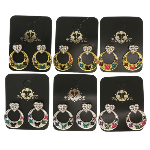 Silver Tone & Gold Tone Earrings with Crystal Heart Accents E226BC