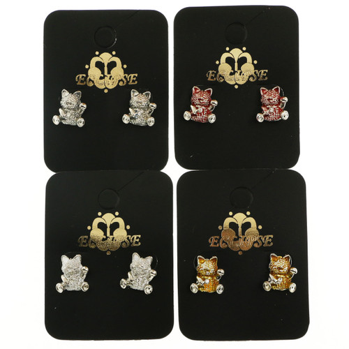 Silver Tone Kitten Earrings E260AC