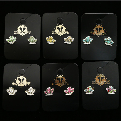 Silver Tone Butterfly Earrings with Colorful Crystal Accents E279A