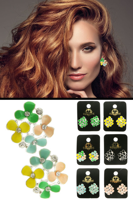 Colorful Flower Post Earrings E316C