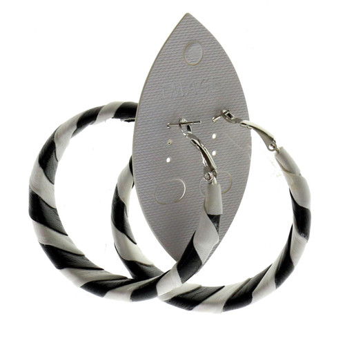 Black & White Striped Hoop Earrings E9113
