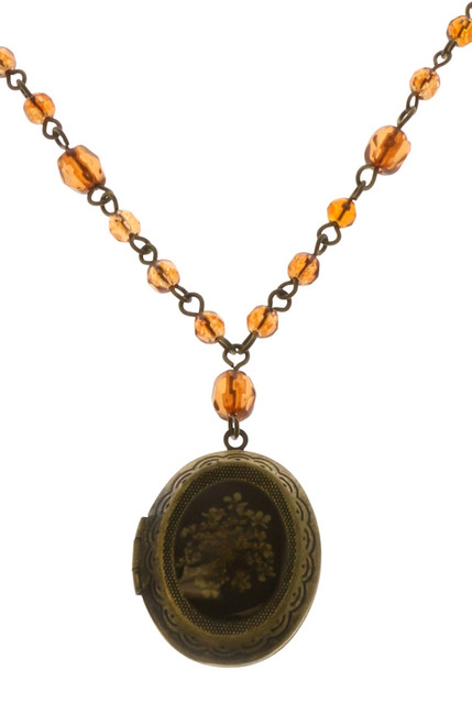 Gold Tone Locket Pendant Necklace with Faceted Accents 9N15478