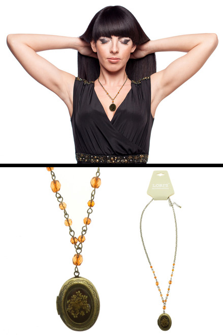 Gold Tone Locket Pendant Necklace with Faceted Accents 9N15478
